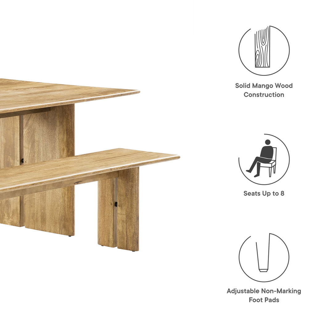 Amistad 86" Wood Dining Table and Bench Set in Oak