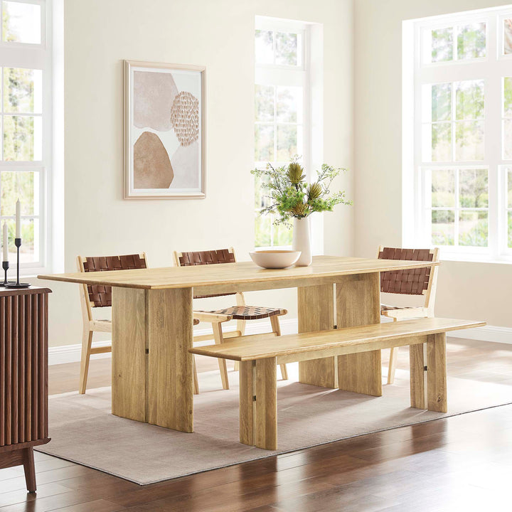Amistad 86" Wood Dining Table and Bench Set in Oak