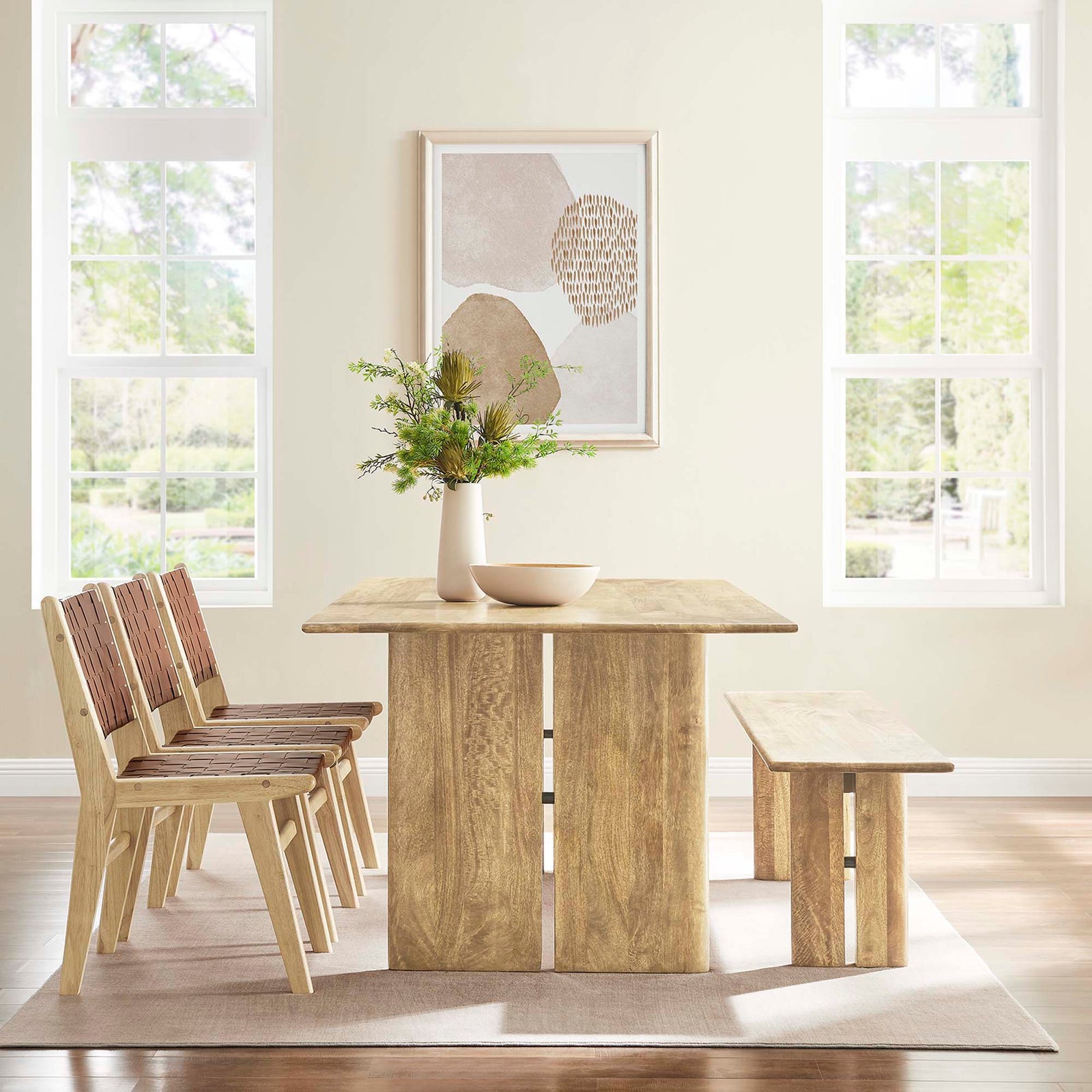 Amistad 86" Wood Dining Table and Bench Set in Oak