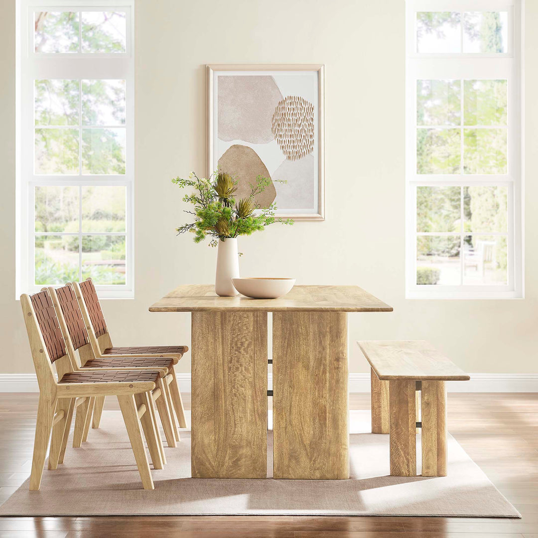 Amistad 86" Wood Dining Table and Bench Set in Oak