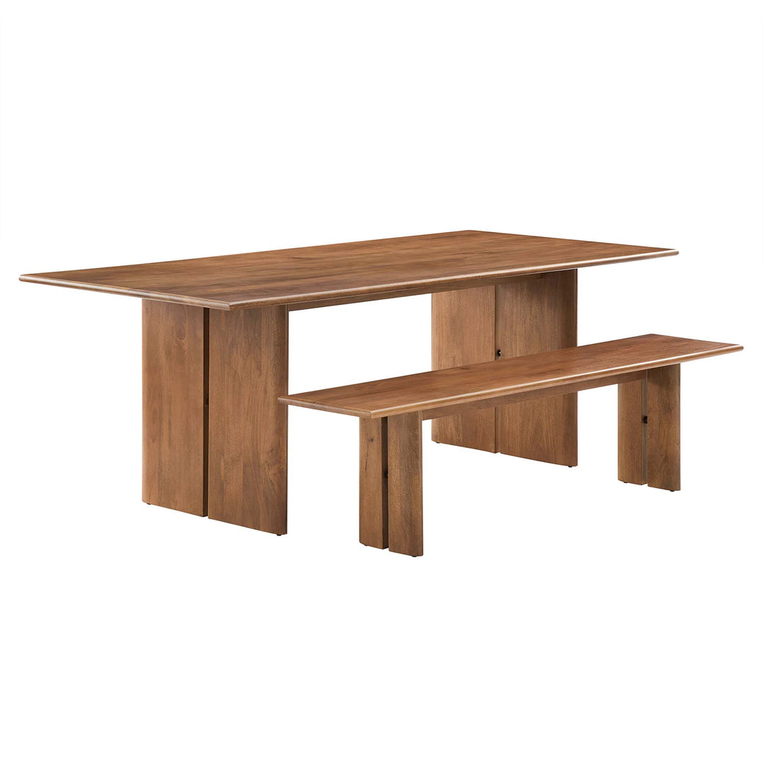 Amistad 86" Wood Dining Table and Bench Set in Walnut