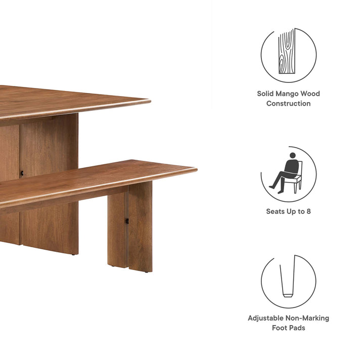 Amistad 86" Wood Dining Table and Bench Set in Walnut