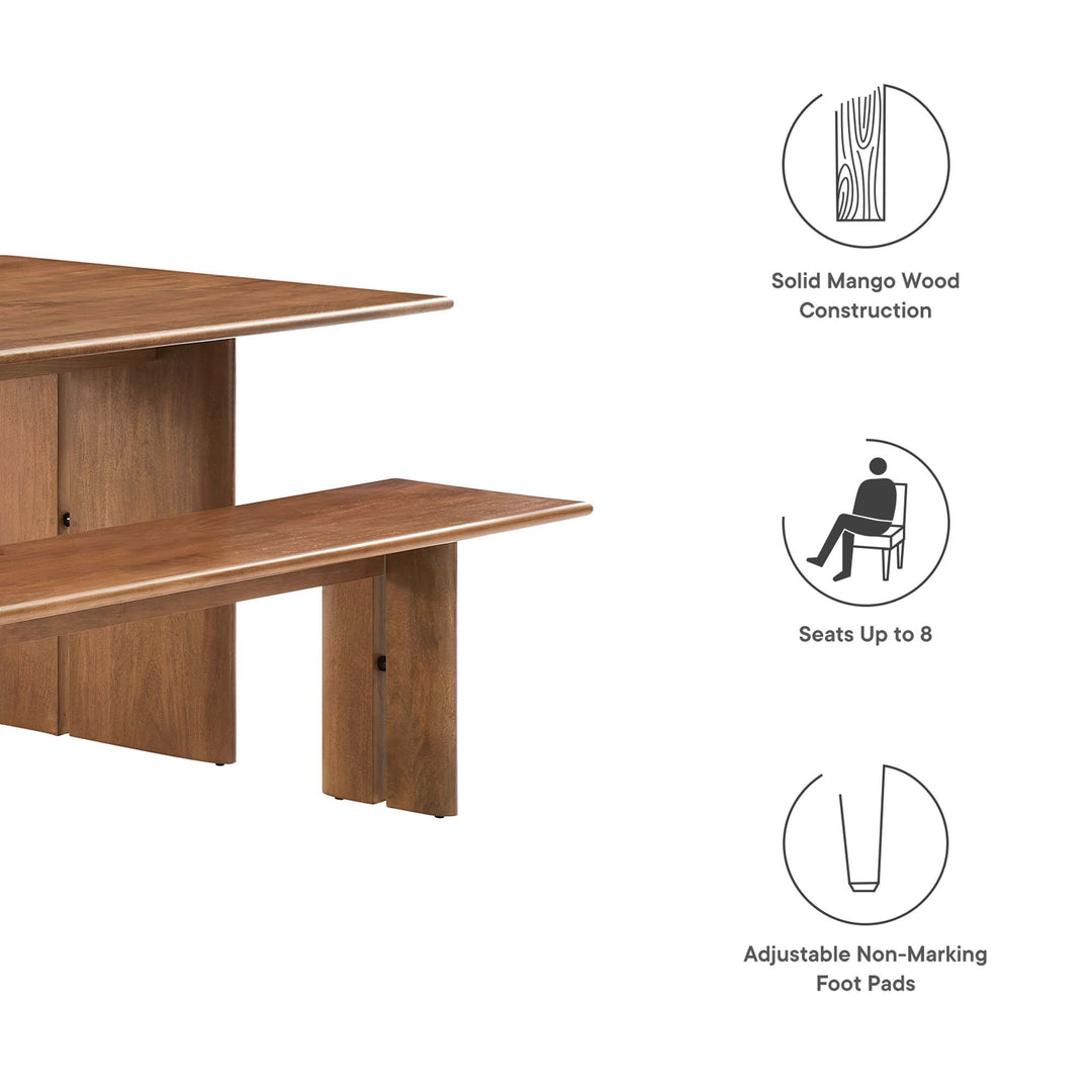 Amistad 86" Wood Dining Table and Bench Set in Walnut