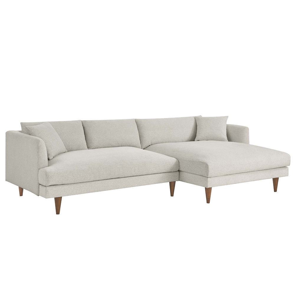 Zoya Right-Facing Down Filled Overstuffed Sectional Sofa in Heathered Weave Ivory