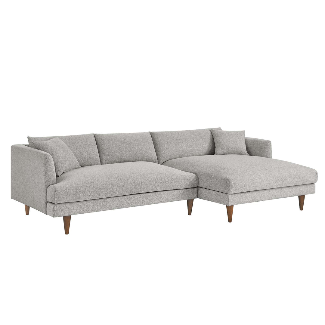 Zoya Right-Facing Down Filled Overstuffed Sectional Sofa in Heathered Weave Light Gray