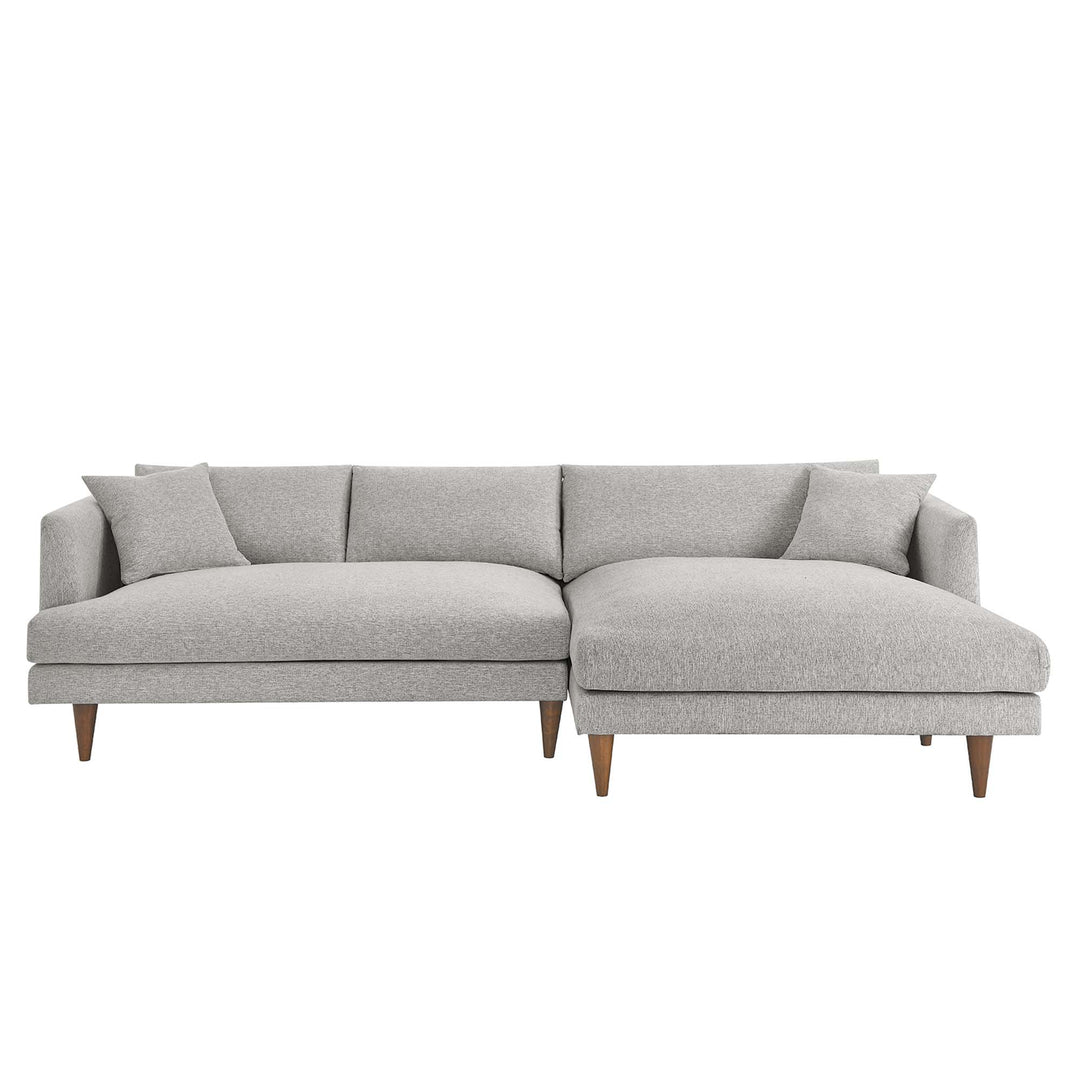Zoya Right-Facing Down Filled Overstuffed Sectional Sofa in Heathered Weave Light Gray
