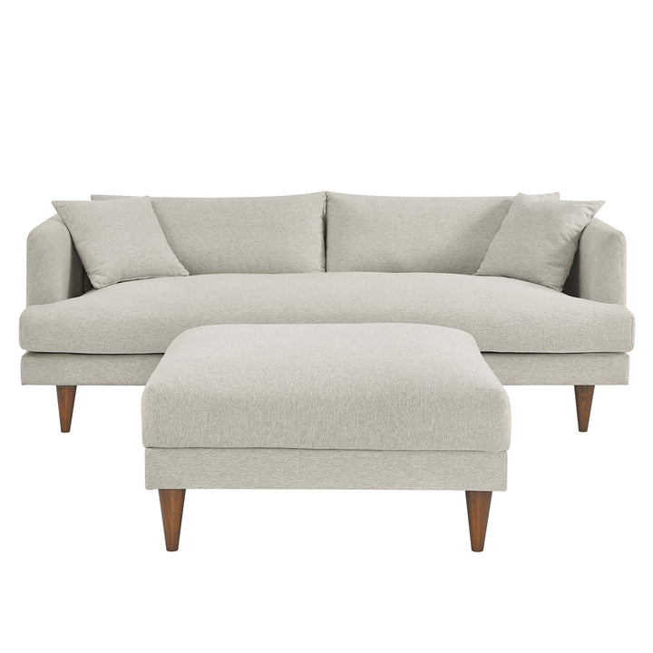 Zoya Down Filled Overstuffed Sofa and Ottoman Set in Heathered Weave Ivory