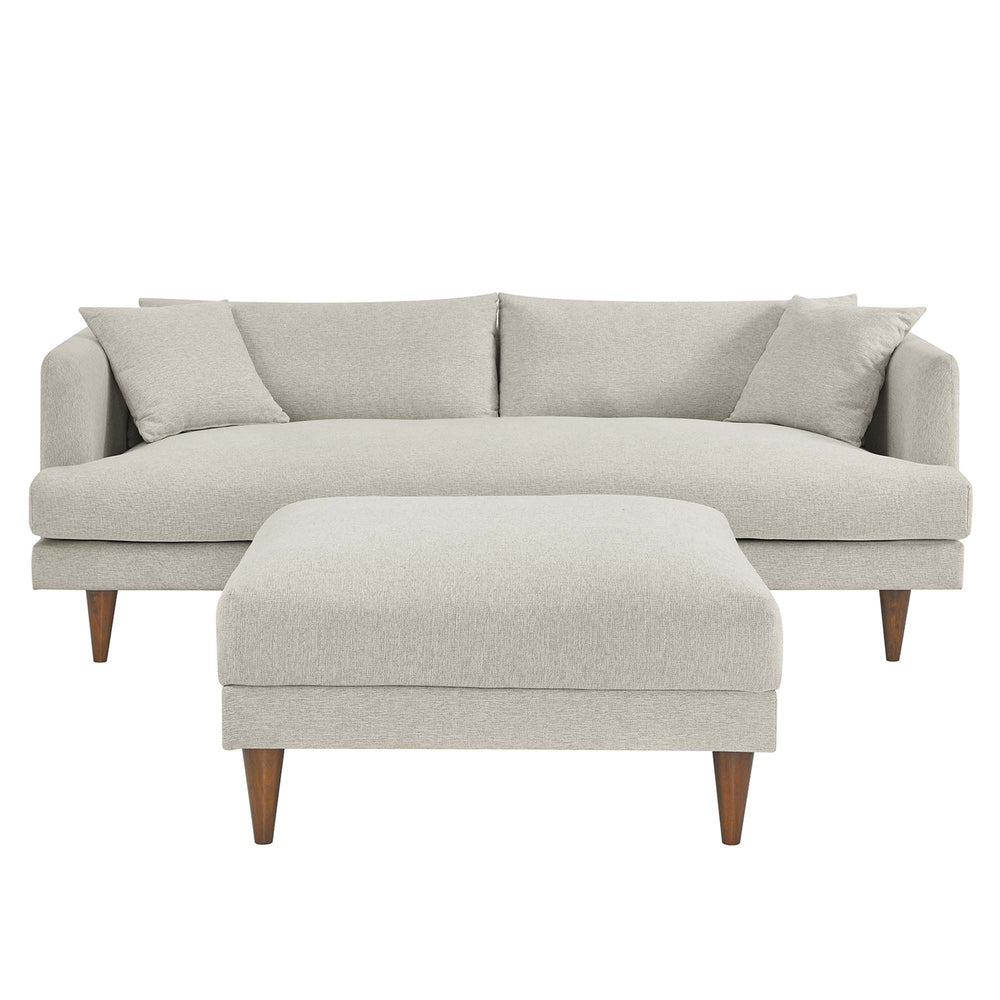 Zoya Down Filled Overstuffed Sofa and Ottoman Set in Heathered Weave Ivory