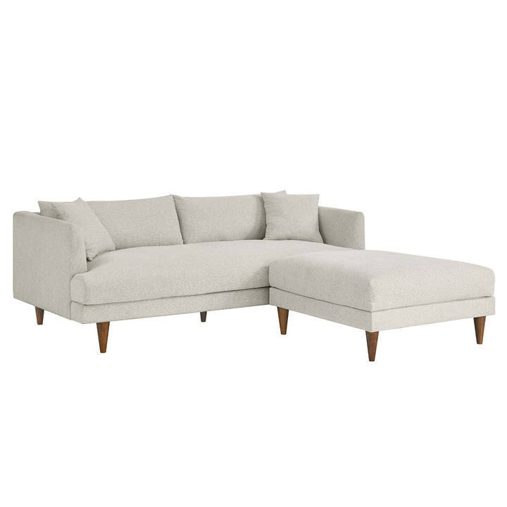 Zoya Down Filled Overstuffed Sofa and Ottoman Set in Heathered Weave Ivory