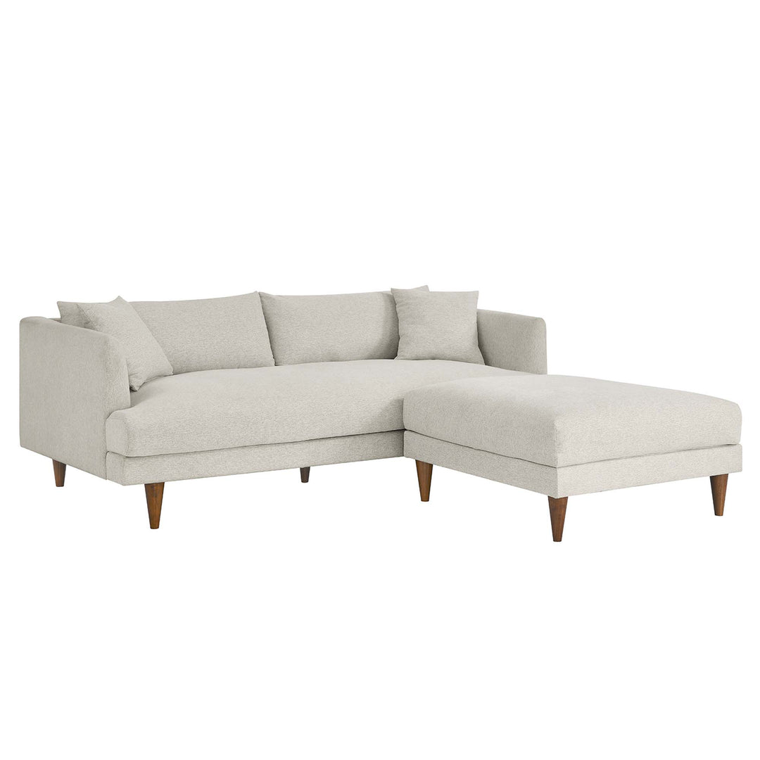 Zoya Down Filled Overstuffed Sofa and Ottoman Set in Heathered Weave Ivory