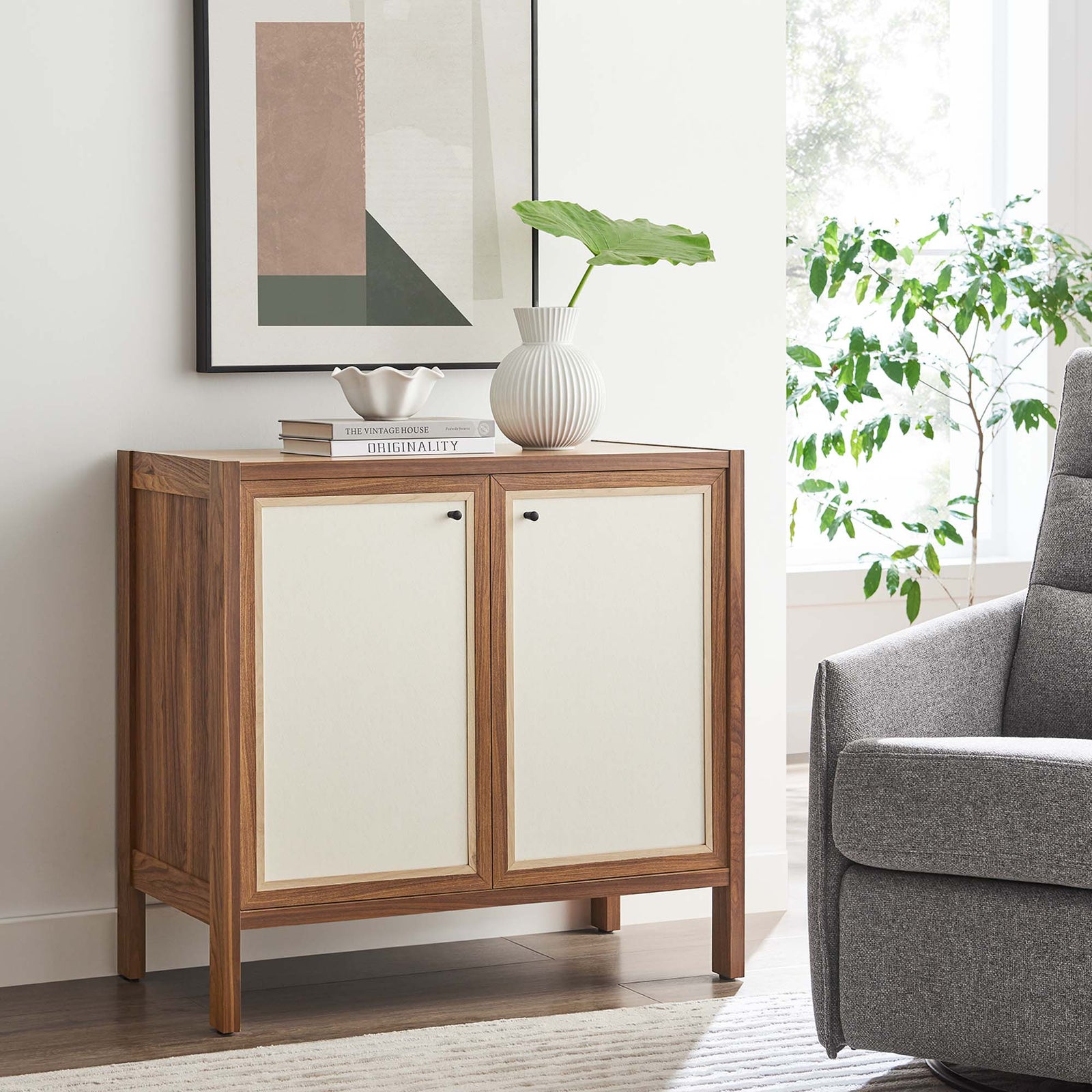 Capri 33" Wood Grain Storage Cabinet in Walnut