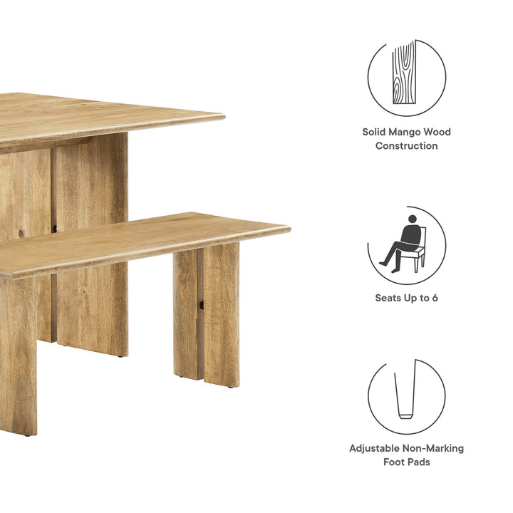 Amistad 60" Wood Dining Table and Bench Set in Oak