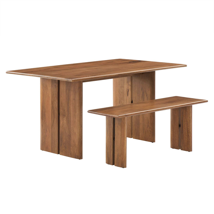 Amistad 60" Wood Dining Table and Bench Set in Walnut