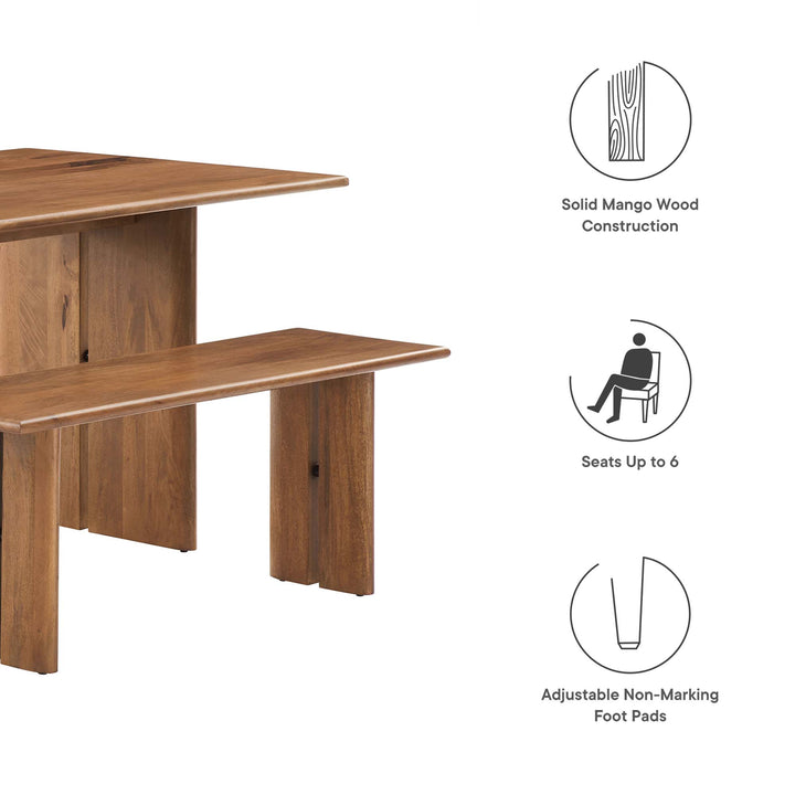 Amistad 60" Wood Dining Table and Bench Set in Walnut