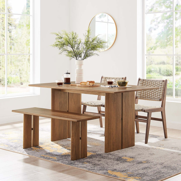 Amistad 60" Wood Dining Table and Bench Set in Walnut