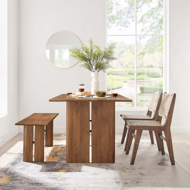 Amistad 60" Wood Dining Table and Bench Set in Walnut