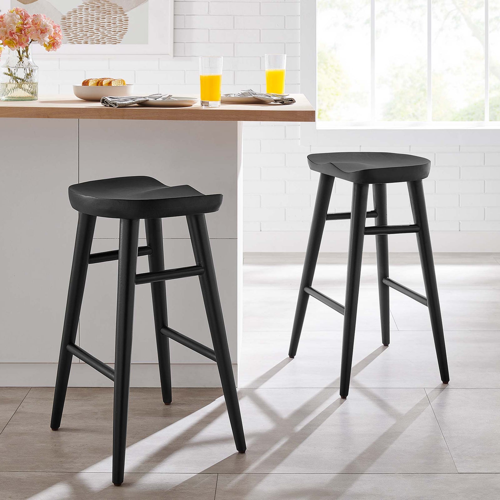 Saville Backless Wood Counter Stools Set of 2 in Black