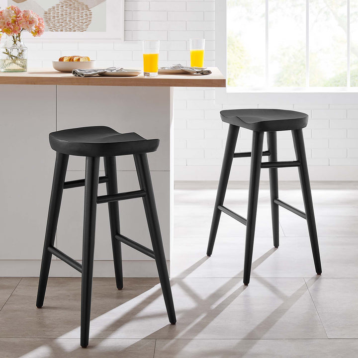 Saville Backless Wood Counter Stools Set of 2 in Black
