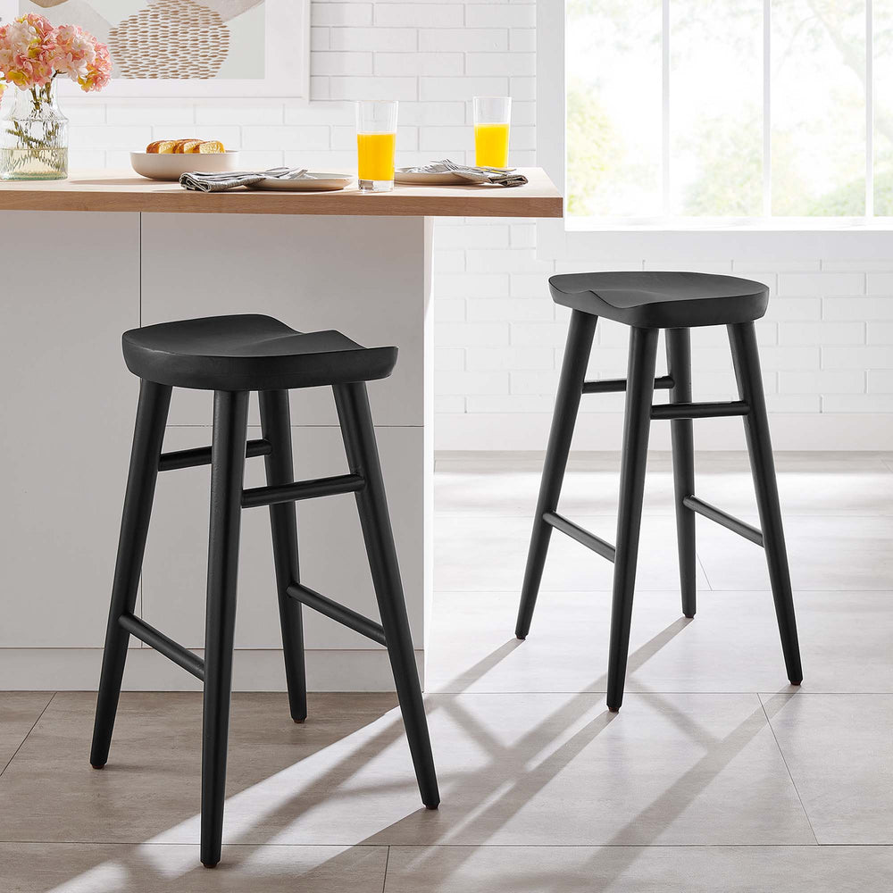 Saville Backless Wood Counter Stools Set of 2 in Black