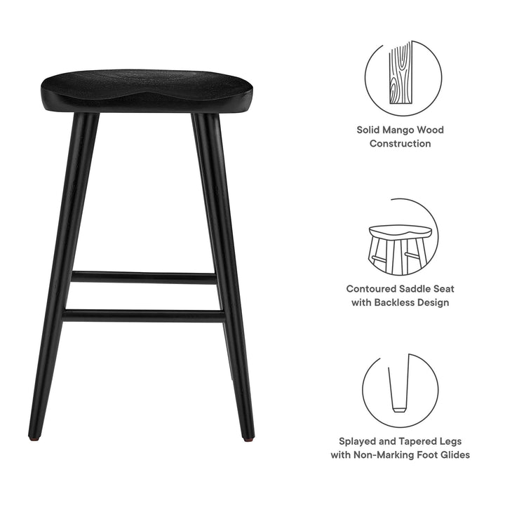 Saville Backless Wood Counter Stools Set of 2 in Black