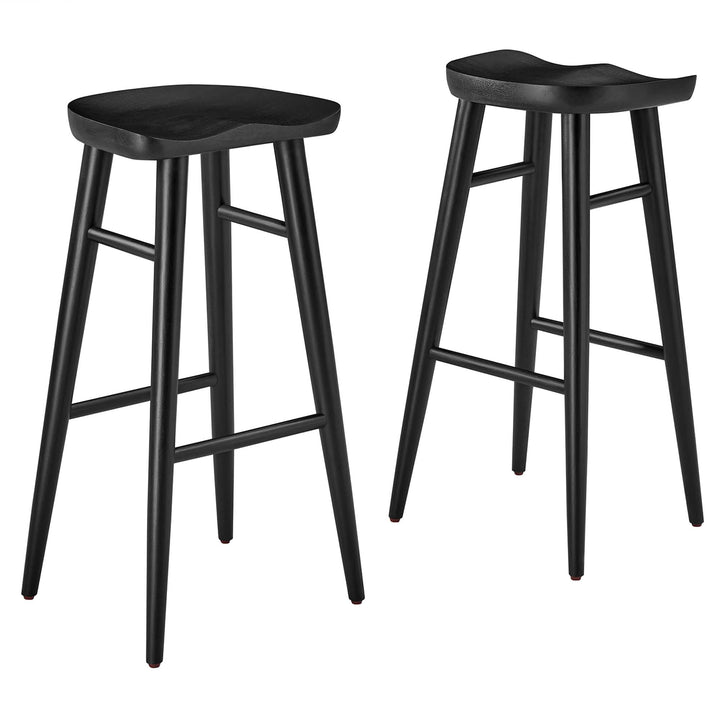 Saville Backless Wood Bar Stools Set of 2 in Black