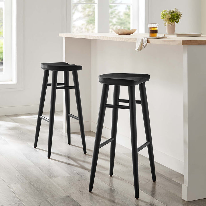 Saville Backless Wood Bar Stools Set of 2 in Black
