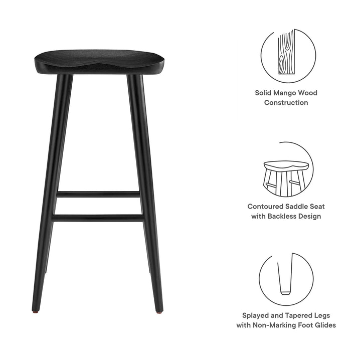Saville Backless Wood Bar Stools Set of 2 in Black