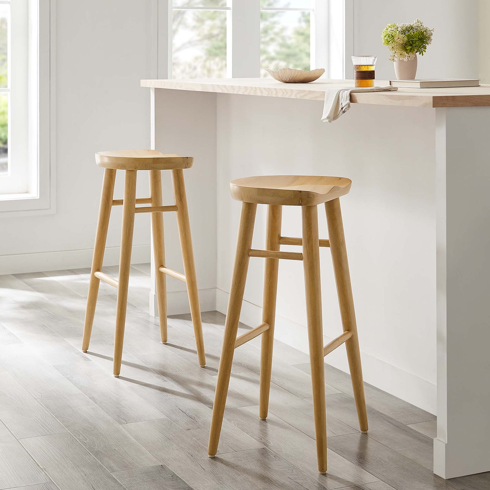 Saville Backless Wood Bar Stools Set of 2 in Oak