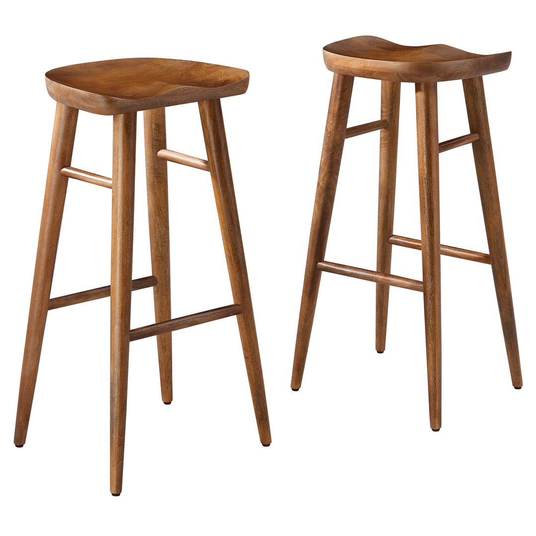 Saville Backless Wood Bar Stools Set of 2 in Walnut