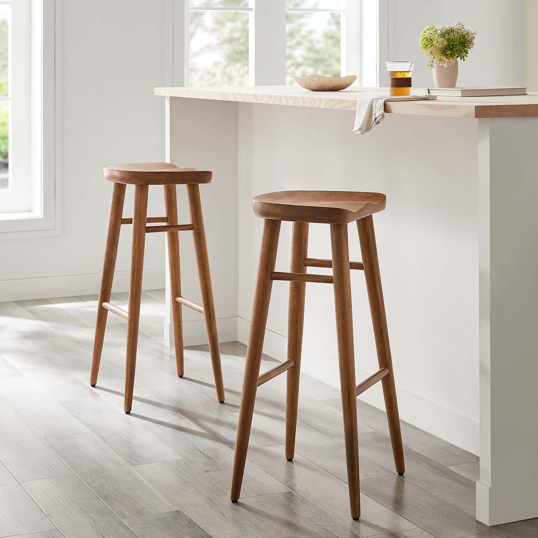 Saville Backless Wood Bar Stools Set of 2 in Walnut