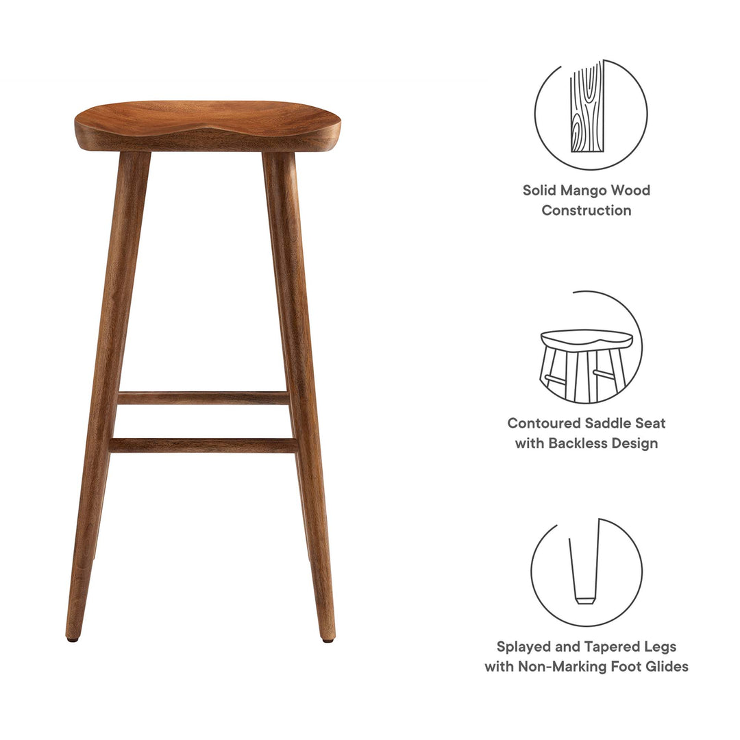 Saville Backless Wood Bar Stools Set of 2 in Walnut