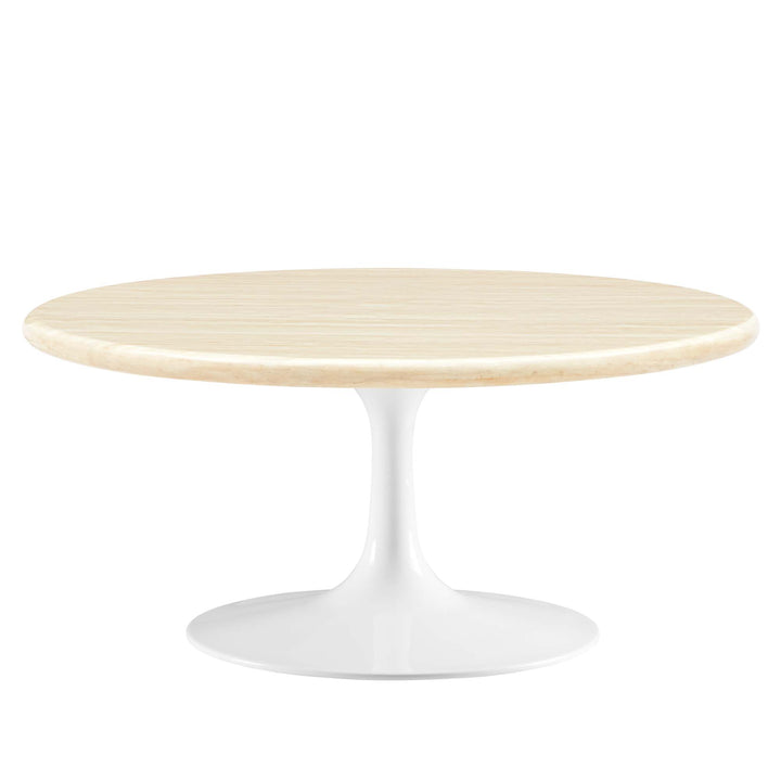 Lippa 36" Round Faux Travertine Coffee Table in White Travertine