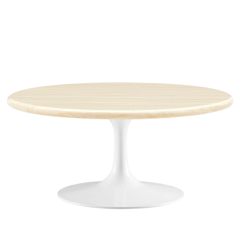 Lippa 36" Round Faux Travertine Coffee Table in White Travertine