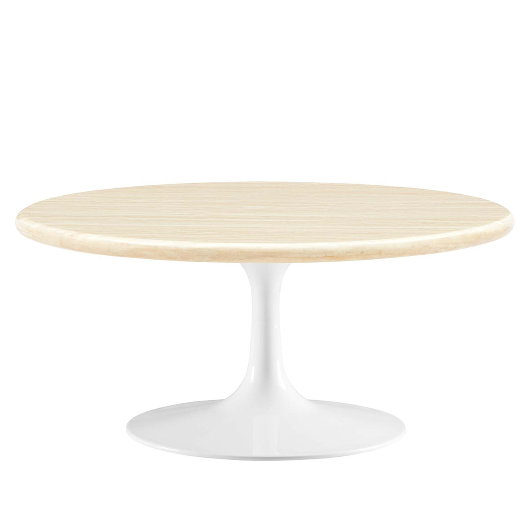 Lippa 36" Round Faux Travertine Coffee Table in White Travertine
