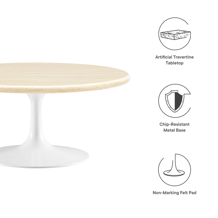 Lippa 36" Round Faux Travertine Coffee Table in White Travertine