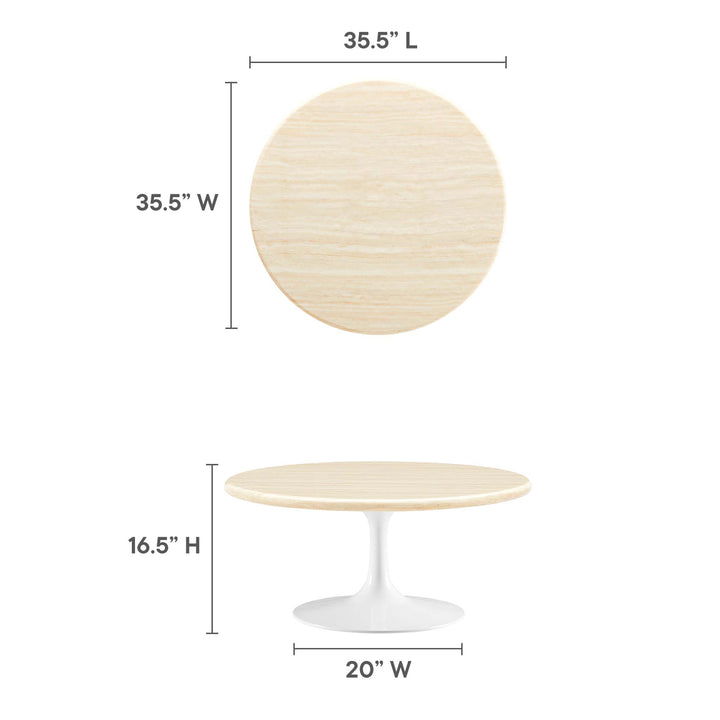 Lippa 36" Round Faux Travertine Coffee Table in White Travertine