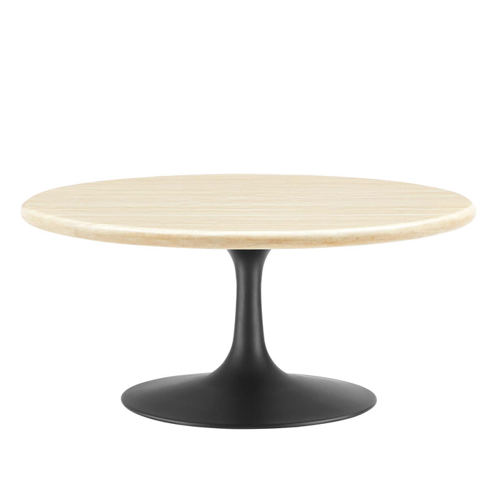Lippa 36" Round Faux Travertine Coffee Table in Black Travertine