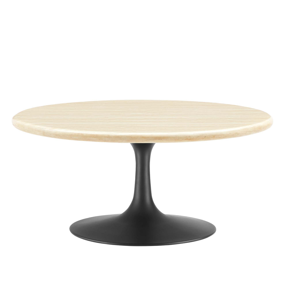 Lippa 36" Round Faux Travertine Coffee Table in Black Travertine