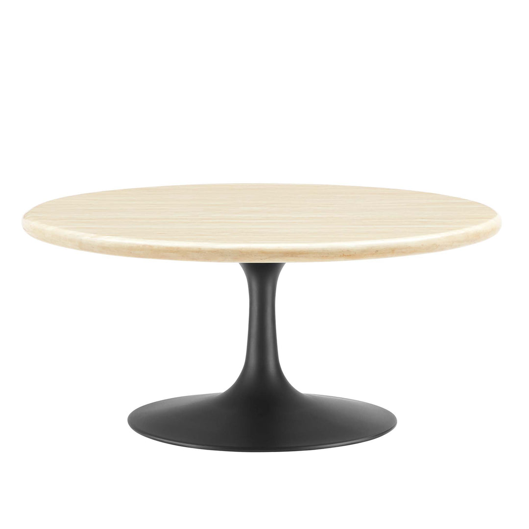 Lippa 36" Round Faux Travertine Coffee Table in Black Travertine