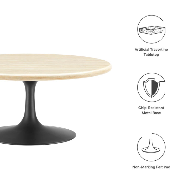 Lippa 36" Round Faux Travertine Coffee Table in Black Travertine