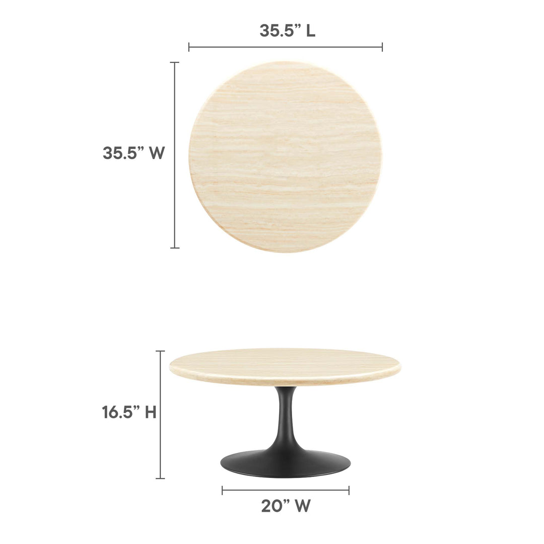Lippa 36" Round Faux Travertine Coffee Table in Black Travertine