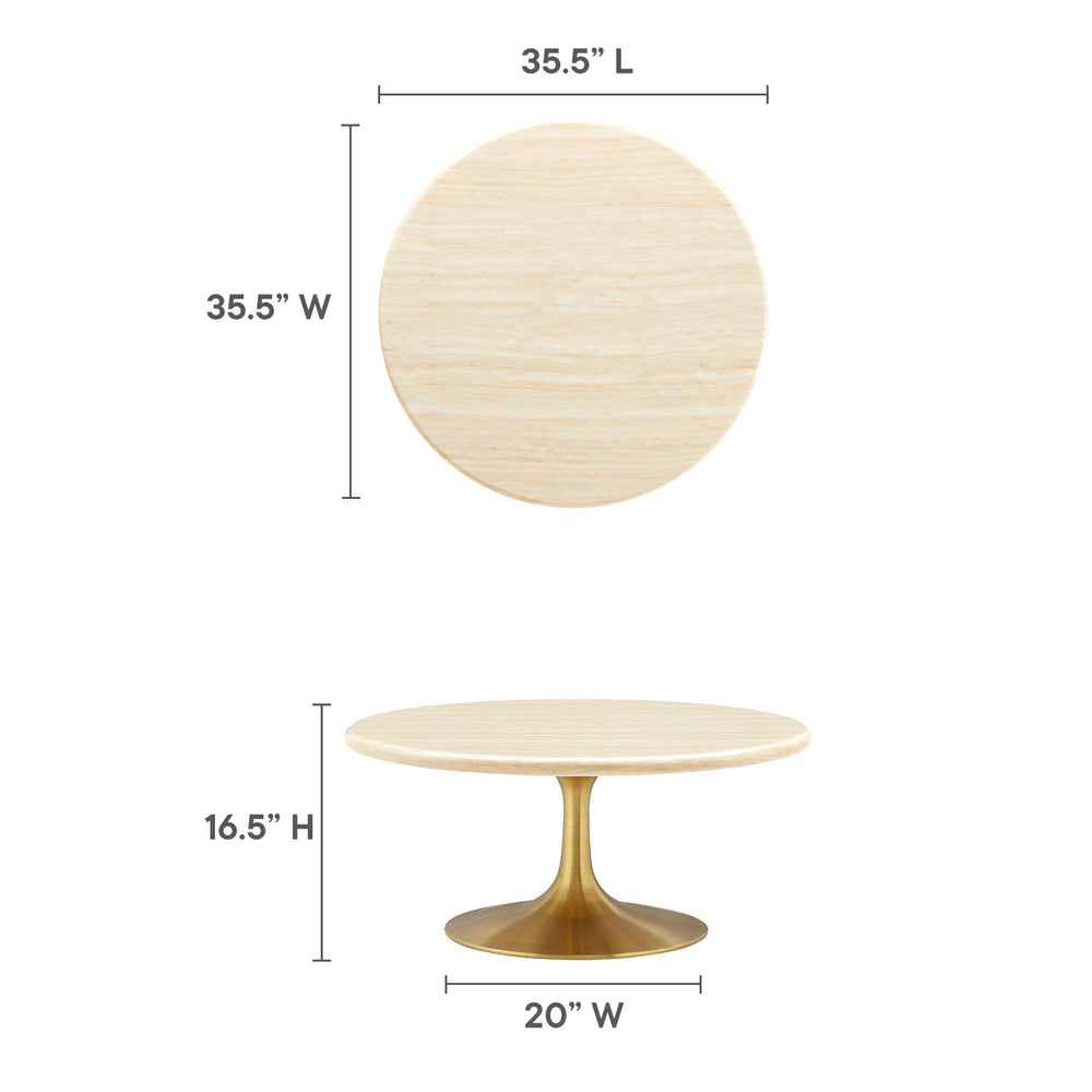 Lippa 36" Round Faux Travertine Coffee Table in Gold Travertine