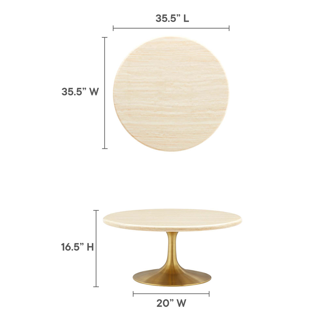 Lippa 36" Round Faux Travertine Coffee Table in Gold Travertine
