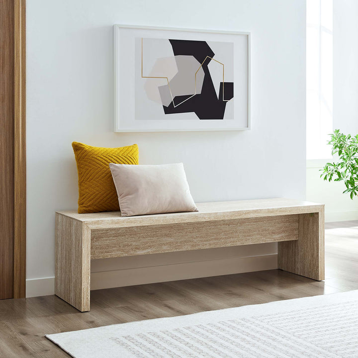 Mirella 62" Faux Travertine Long Bench in Travertine