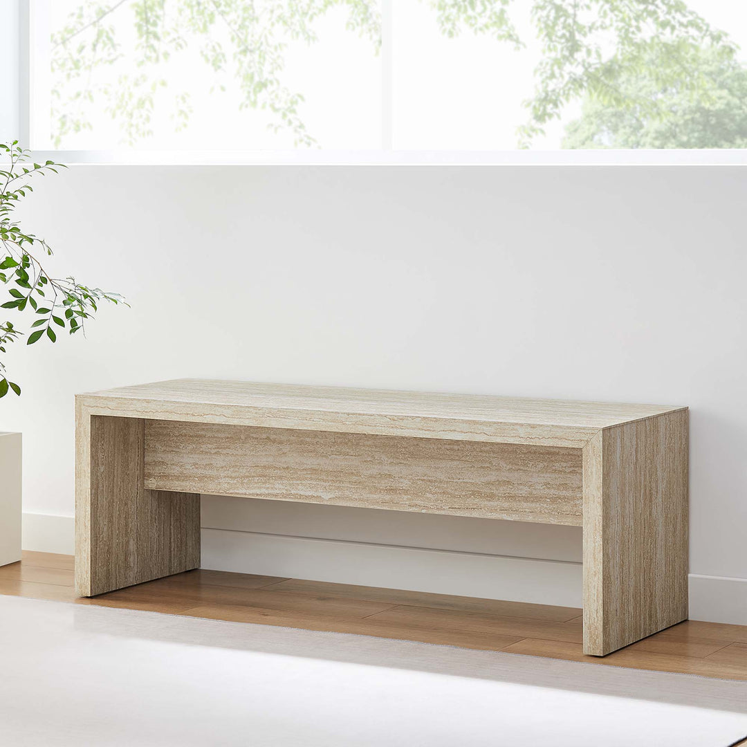 Mirella 53.5" Faux Travertine Bench in Travertine