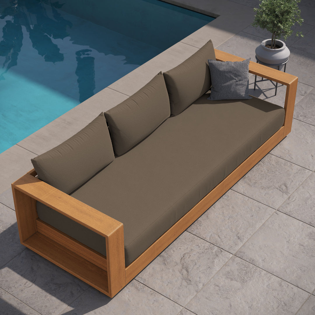 Tahoe Outdoor Patio Acacia Wood Sofa in Natural Cocoa