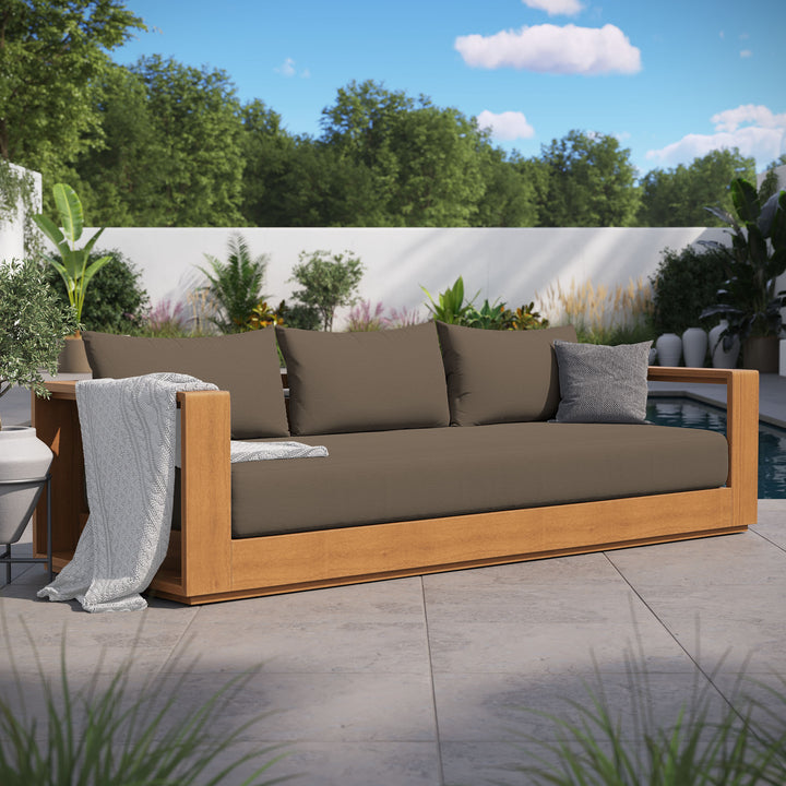 Tahoe Outdoor Patio Acacia Wood Sofa in Natural Cocoa
