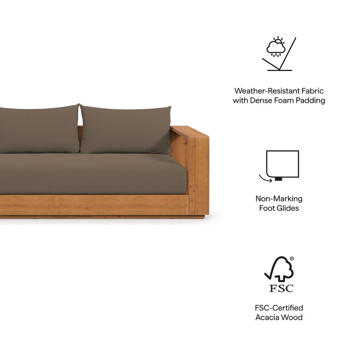 Tahoe Outdoor Patio Acacia Wood Sofa in Natural Cocoa