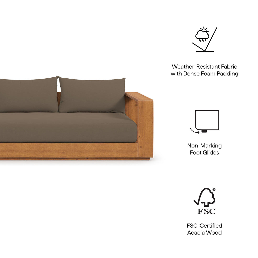 Tahoe Outdoor Patio Acacia Wood Sofa in Natural Cocoa
