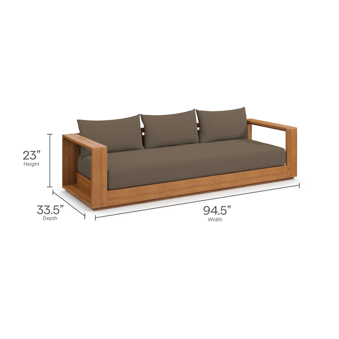 Tahoe Outdoor Patio Acacia Wood Sofa in Natural Cocoa